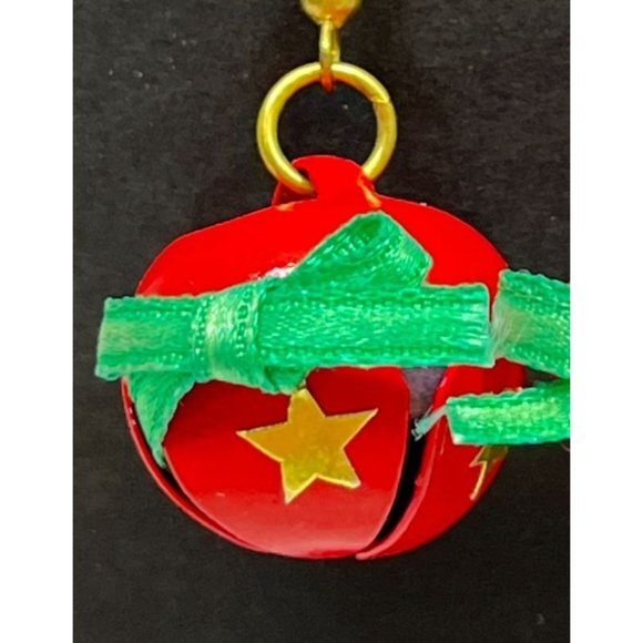 Vintage Jingle Sleigh Bells Earrings Red with Gold Stars Christmas Bells - Picture 4 of 6